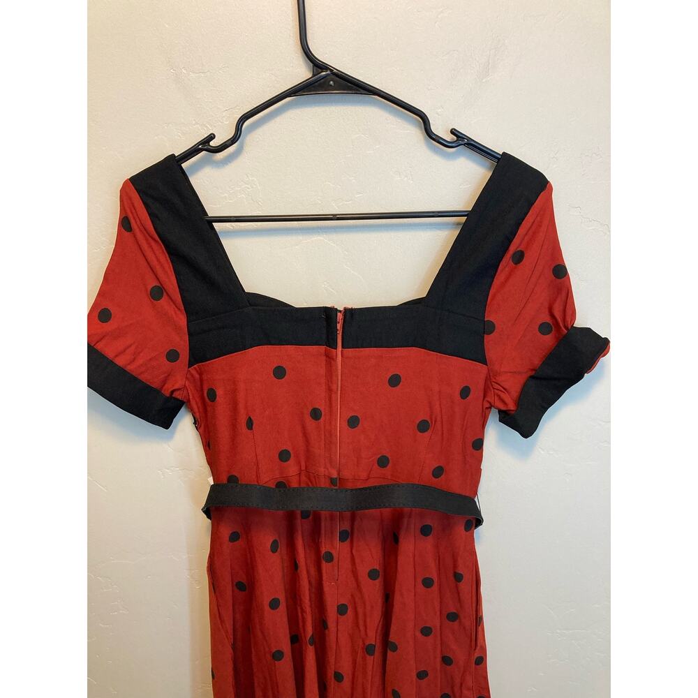 Unique Vintage Red and Black Short Sleeve Midi Length Retro Style Dress Size S/M - Picture 9 of 10